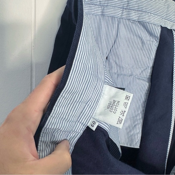 Vintage Burberry Thick Heavy Cotton Navy Pleated Trousers Pants - Picture 6 of 12